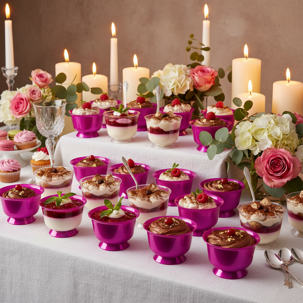 Coupes dessert magenta buffet festif événementiel
