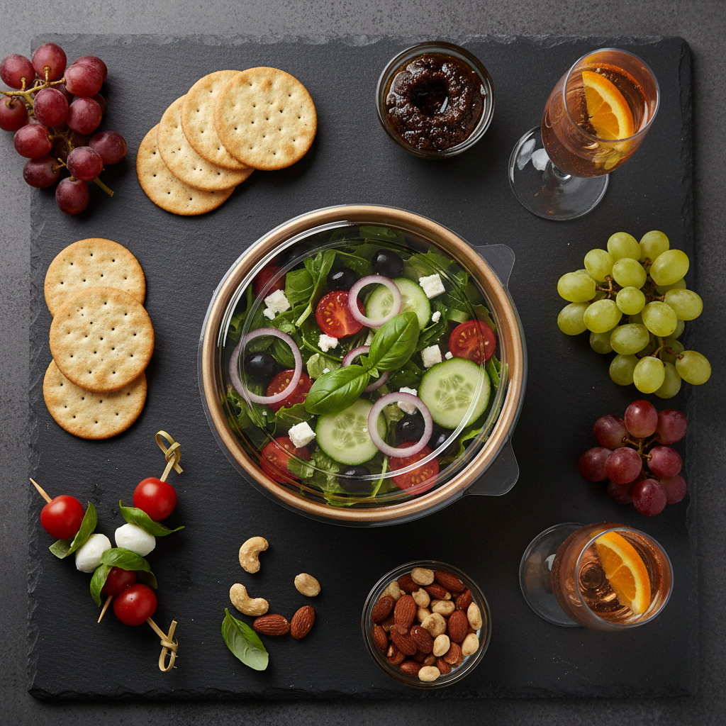 Saladier kraft sur ardoise - apéritif élégant