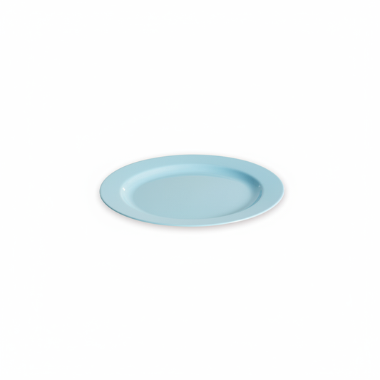 Assiette réutilisable ronde 24 cm bleu ciel, photo studio fond blanc, packshot produit