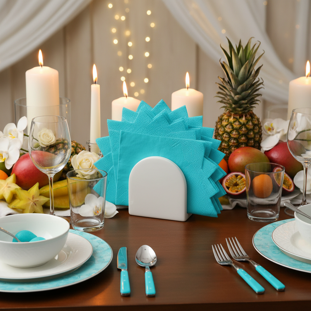 Serviette turquoise 33cm biodégradable - buffet festif