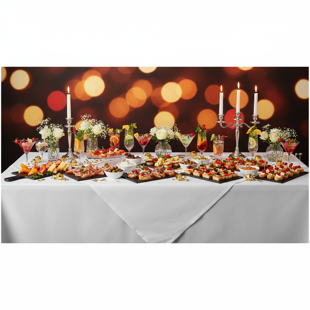 Nappe rectangulaire blanche buffet festif élégant