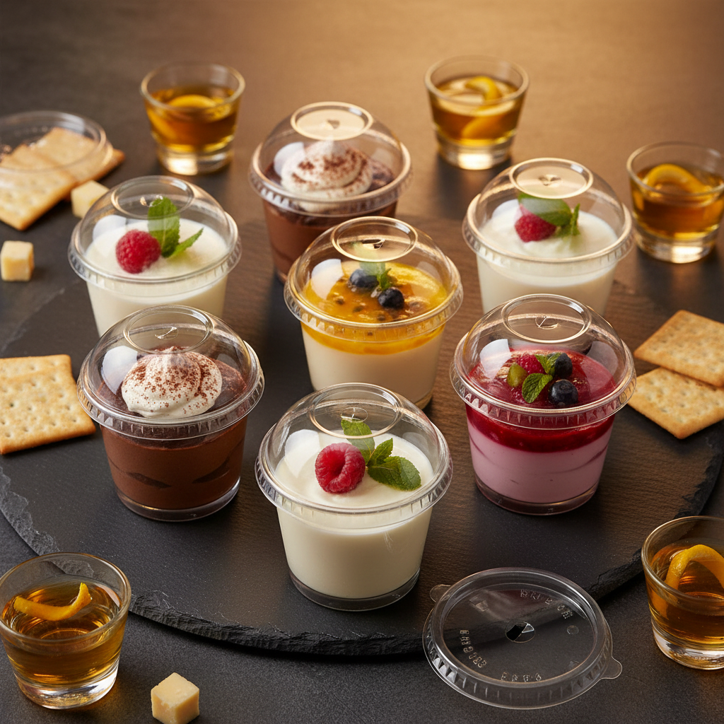 Couvercles cristal sur coupes dessert ardoise apéritive