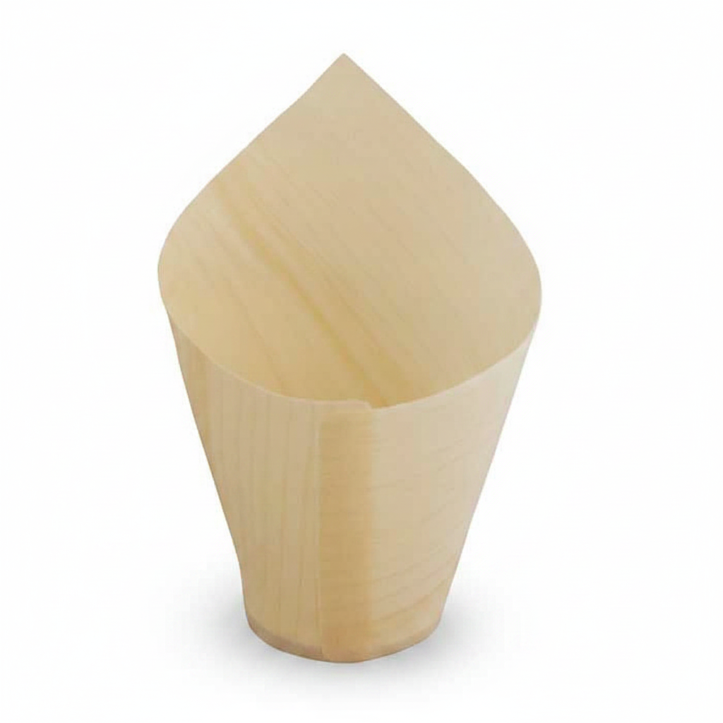 Verrine cône bois naturel photo studio fond blanc