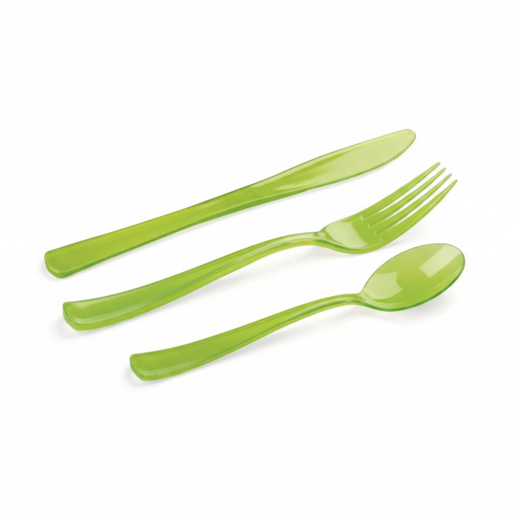 Couverts vert anis studio fond blanc