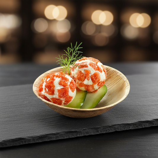 Coupelle ronde palmier 12cm saumon tartare apéritif élégant