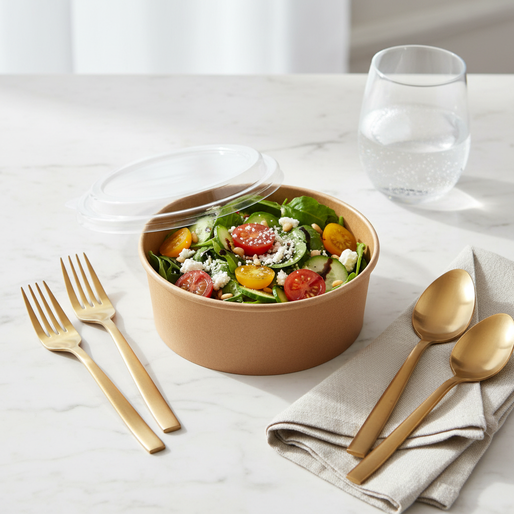 Saladier kraft sur marbre - table événementielle