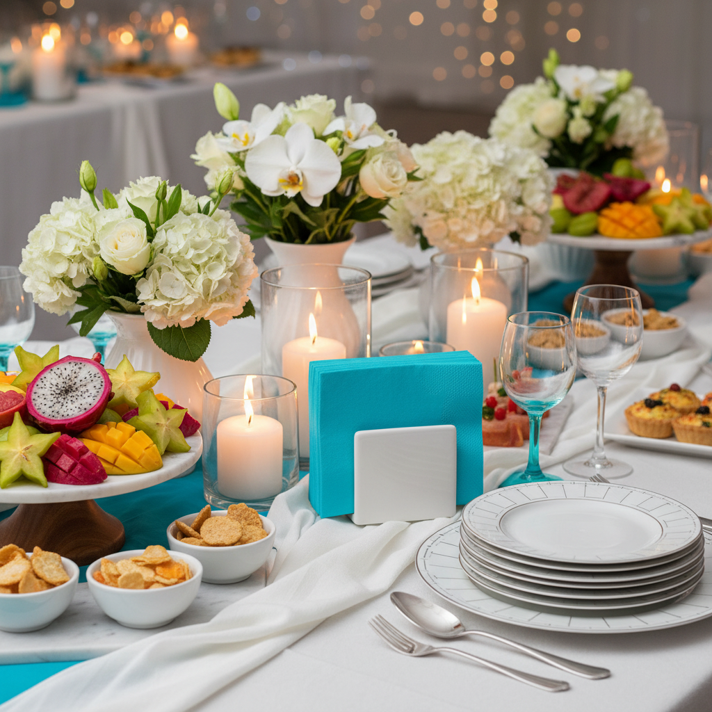 Serviette turquoise biodégradable - buffet festif