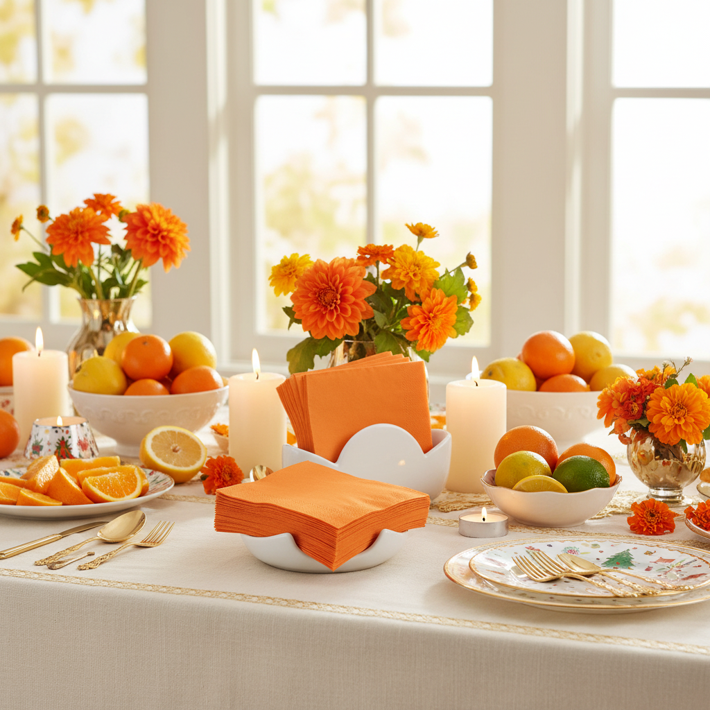 Serviette clémentine orange - buffet festif