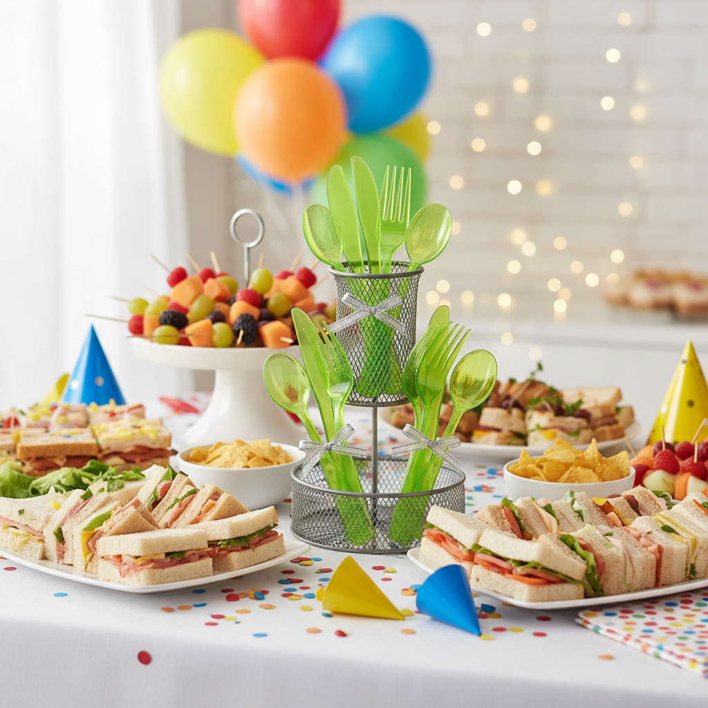Couverts vert anis buffet festif