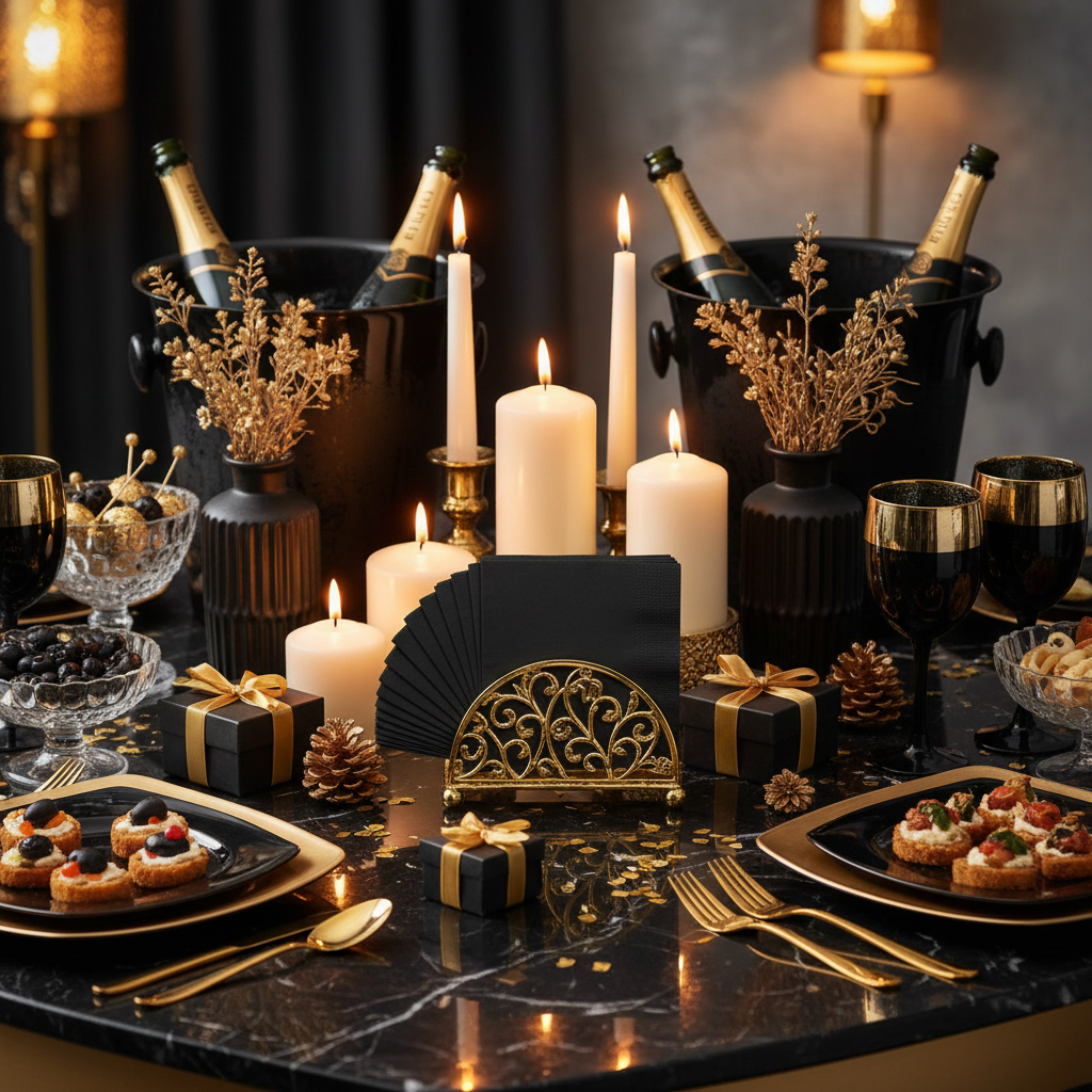 Serviette noire biodégradable - buffet glamour