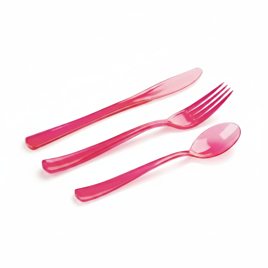 Couverts rose framboise studio fond blanc
