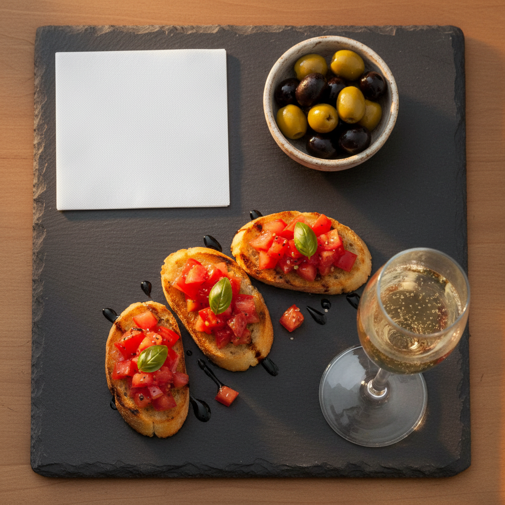 Serviette blanche sur ardoise - apéritif élégant
