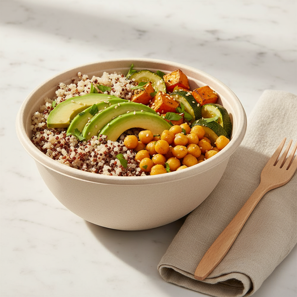 Bol buddha bowl fibre de canne à sucre 1L - repas élégant quinoa légumes
