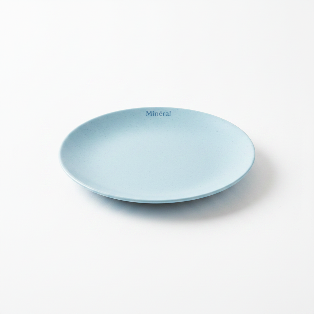 Petite assiette plate Minéral bleue 20.8cm vide sur fond blanc studio