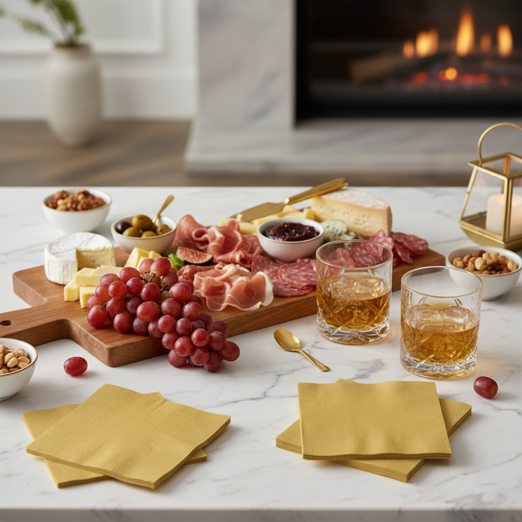 Serviette cocktail or - mise en situation marbre
