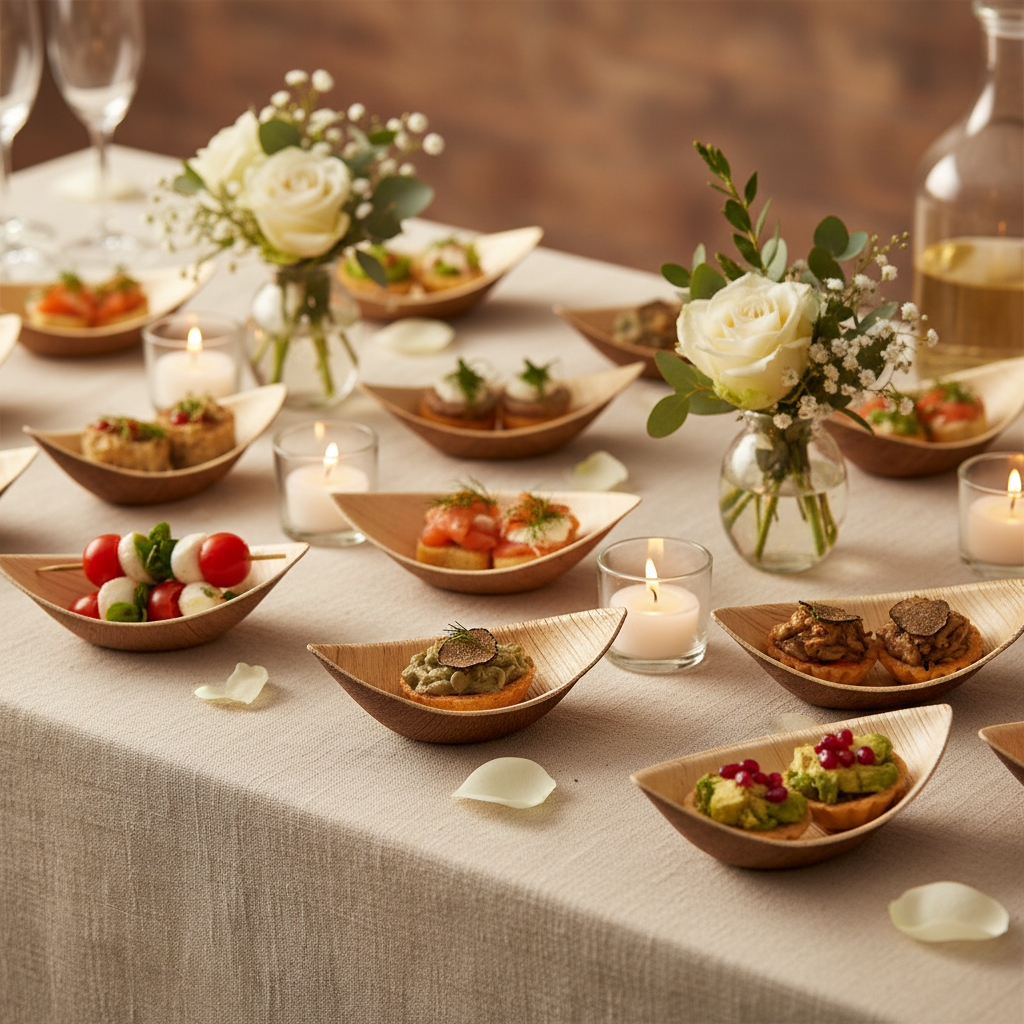 Coupelles pirogue palmier buffet cocktail événementiel