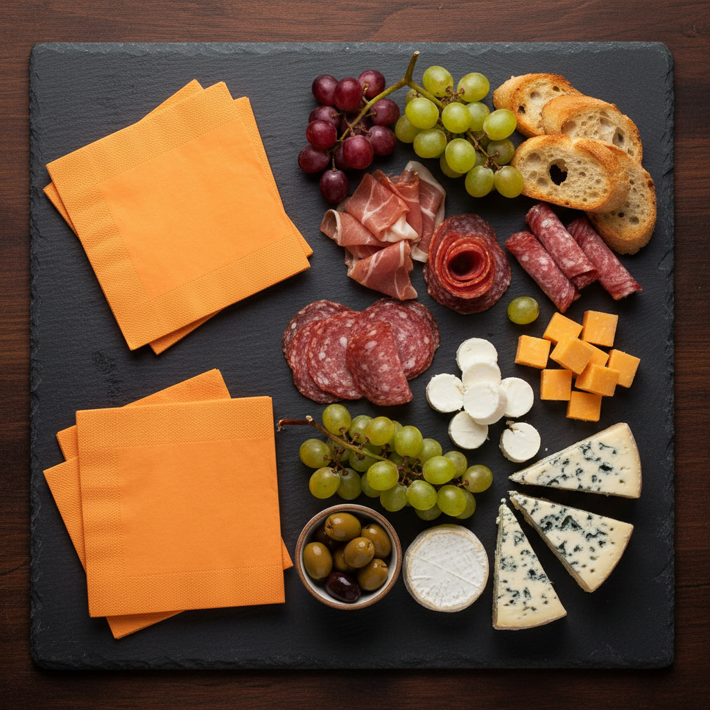 Serviettes clémentine sur ardoise apéritif
