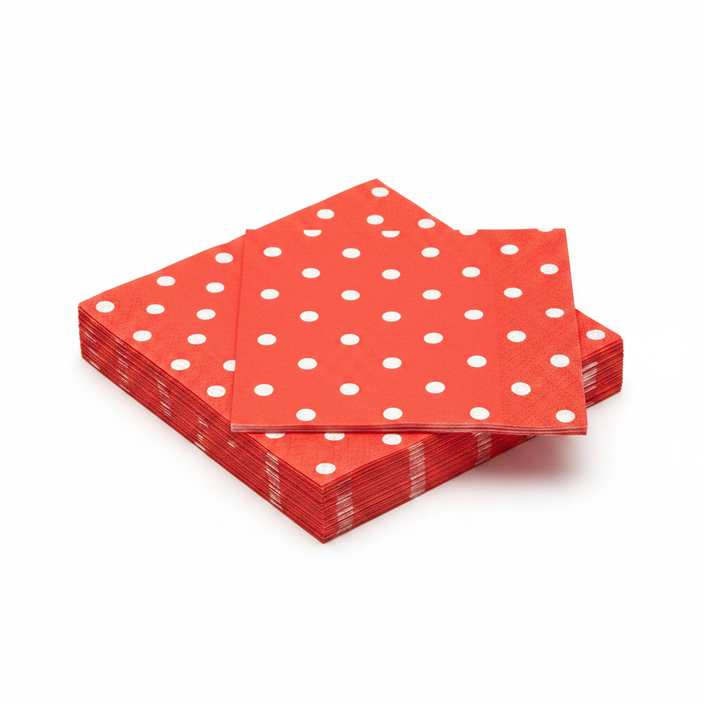 Serviette rouge pois blancs - photo studio fond blanc