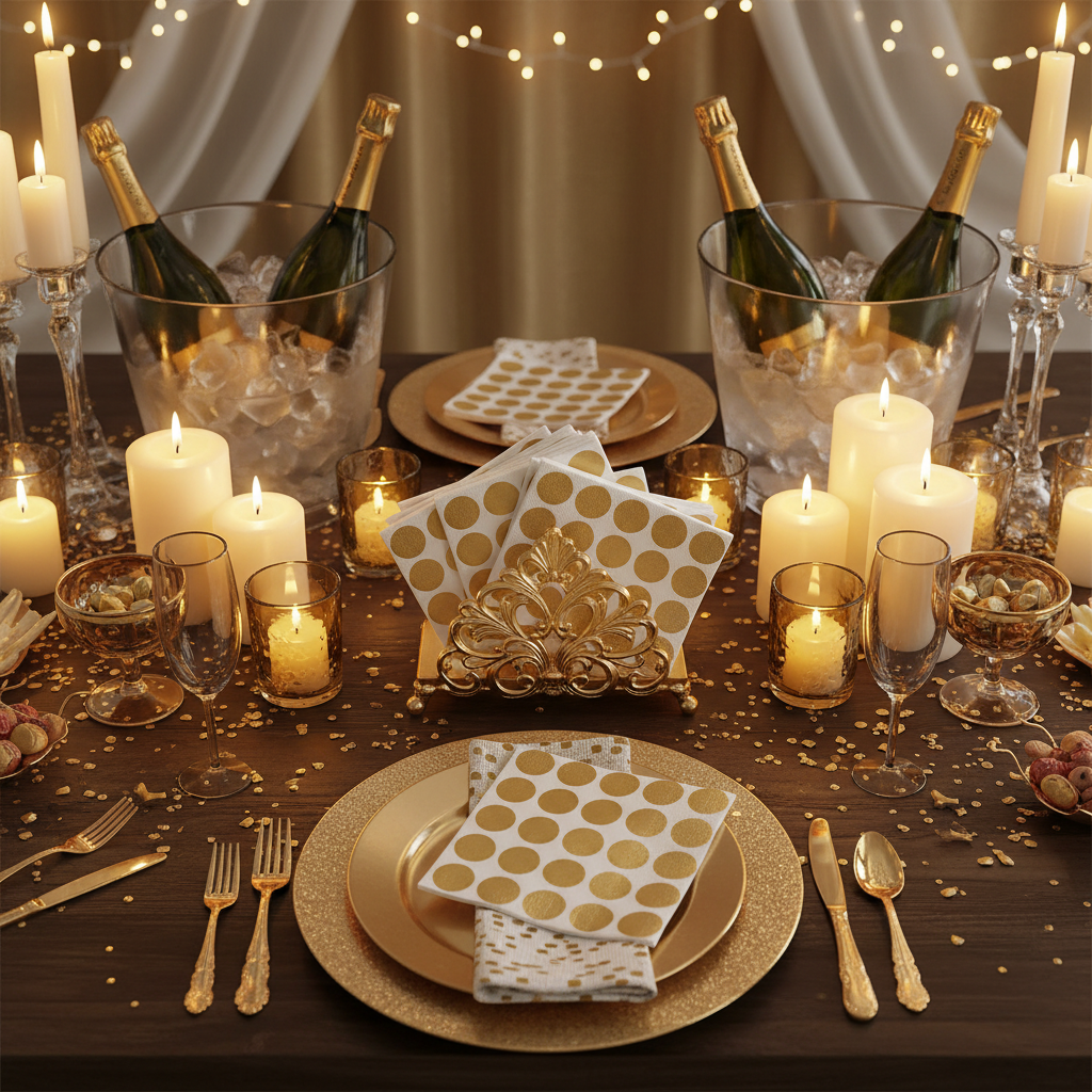 Serviette cocktail pois or - buffet festif