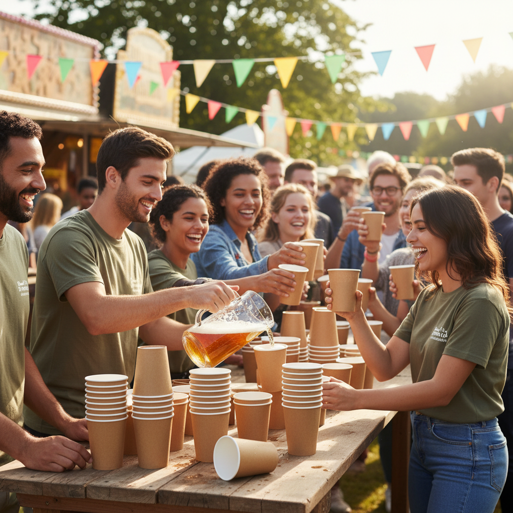Gobelets carton kraft brun 30/35cl servis lors d'une fête associative
