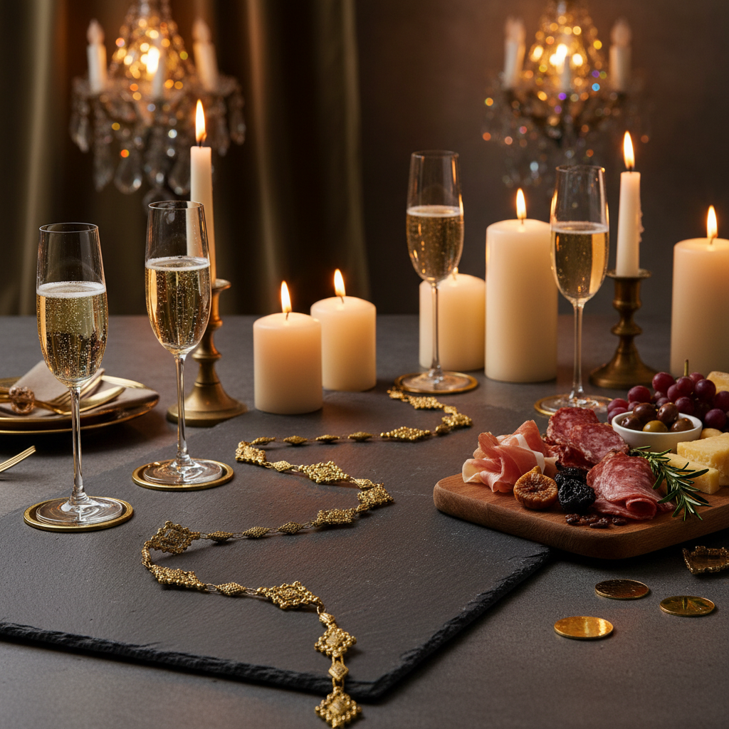 Guirlande Versailles or sur table apéritive ardoise