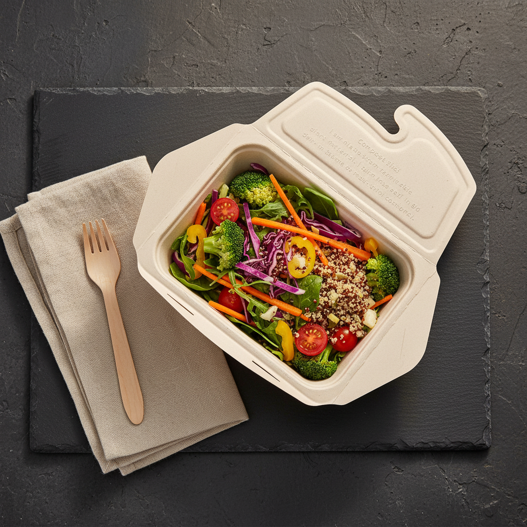 Lunch box écologique sur ardoise avec salade fraîche