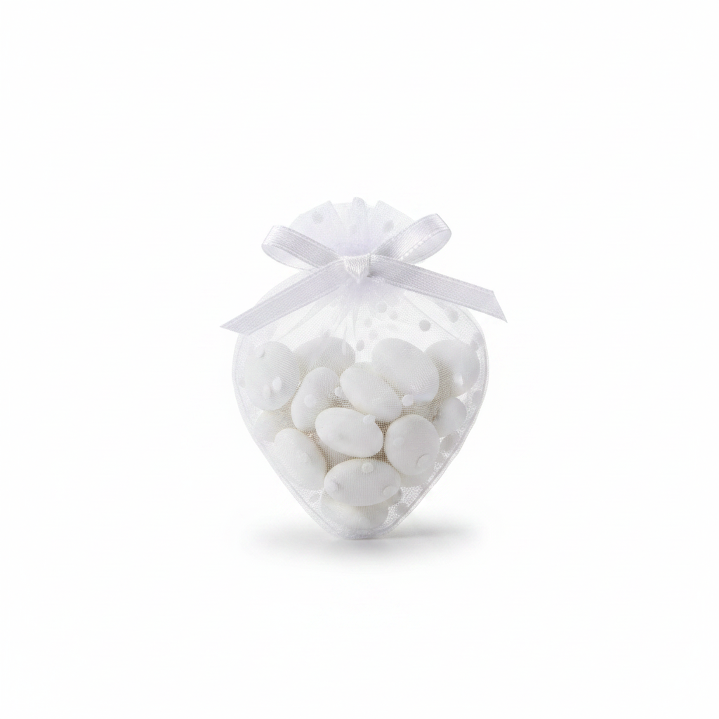 Sachet tulle pois blanc - photo studio fond blanc