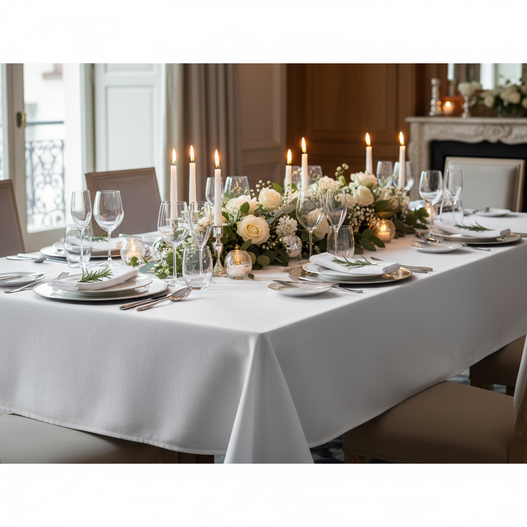 Nappe rectangulaire blanche table marbre dîner festif