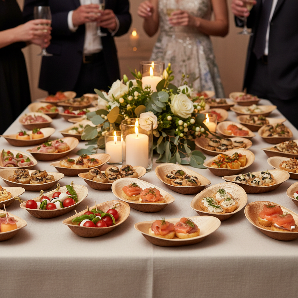 Coupelles ovales palmier buffet cocktail événementiel