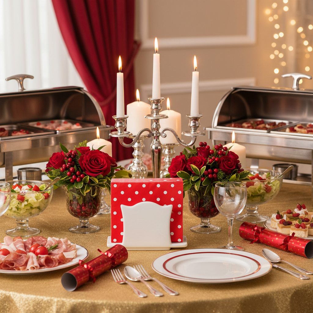 Serviette rouge pois blancs - buffet festif