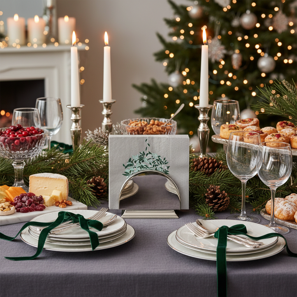 Serviettes Perles d'Hiver Argent - buffet festif