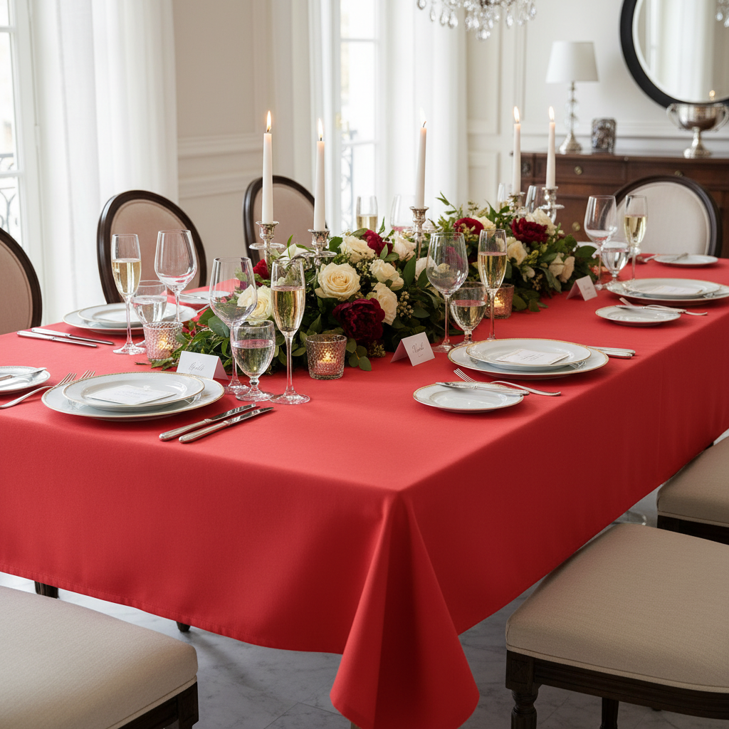 Nappe rouge table marbre dîner festif