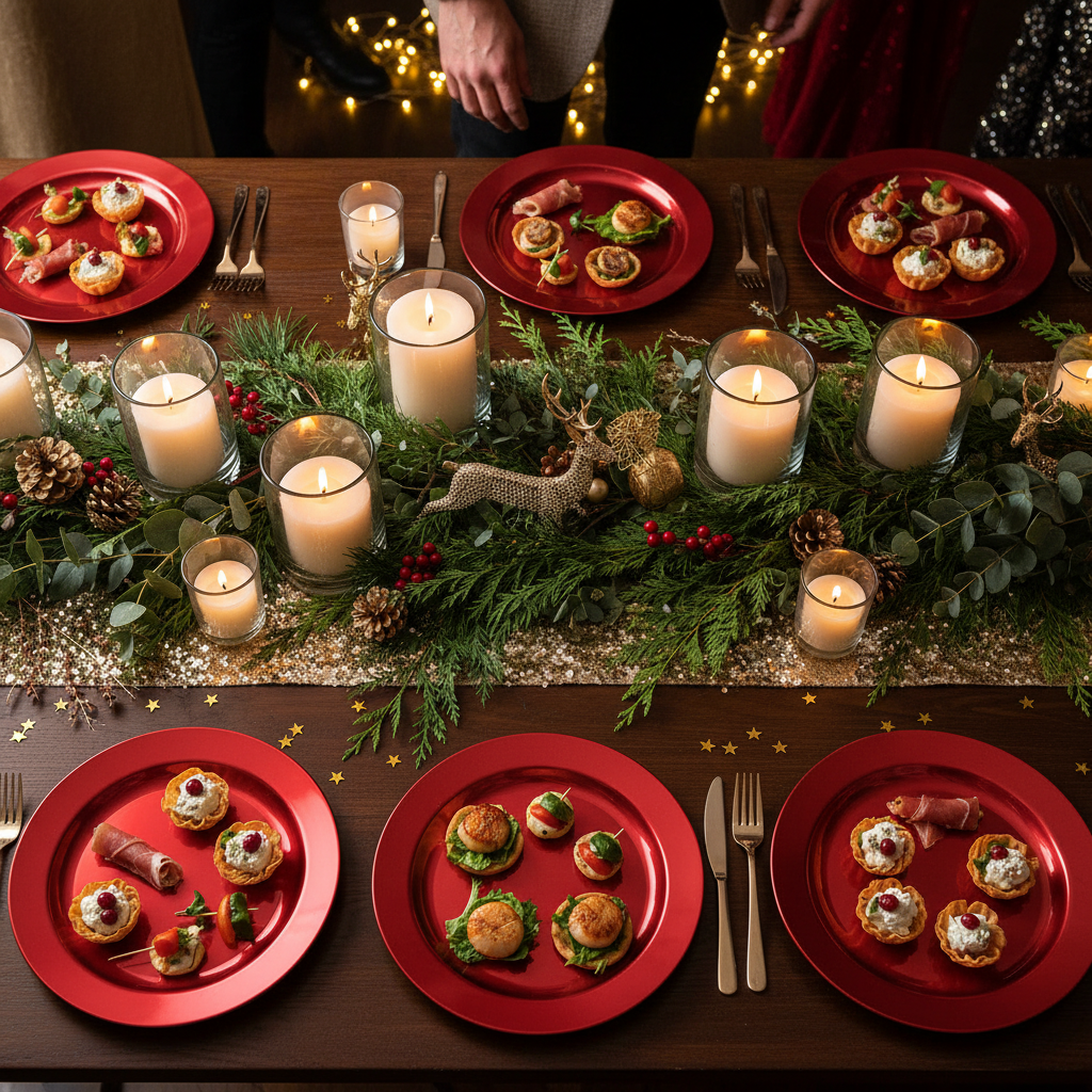 Assiette rouge carmin - buffet festif