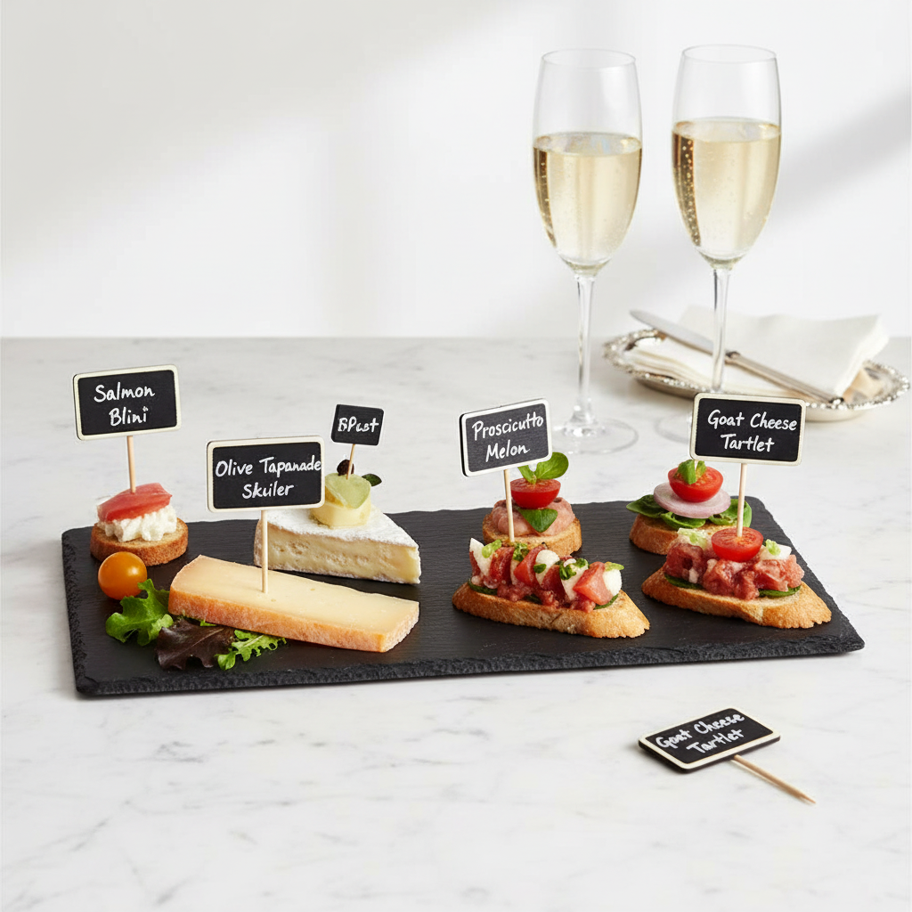 Mini ardoises bambou apéritif marbre chic