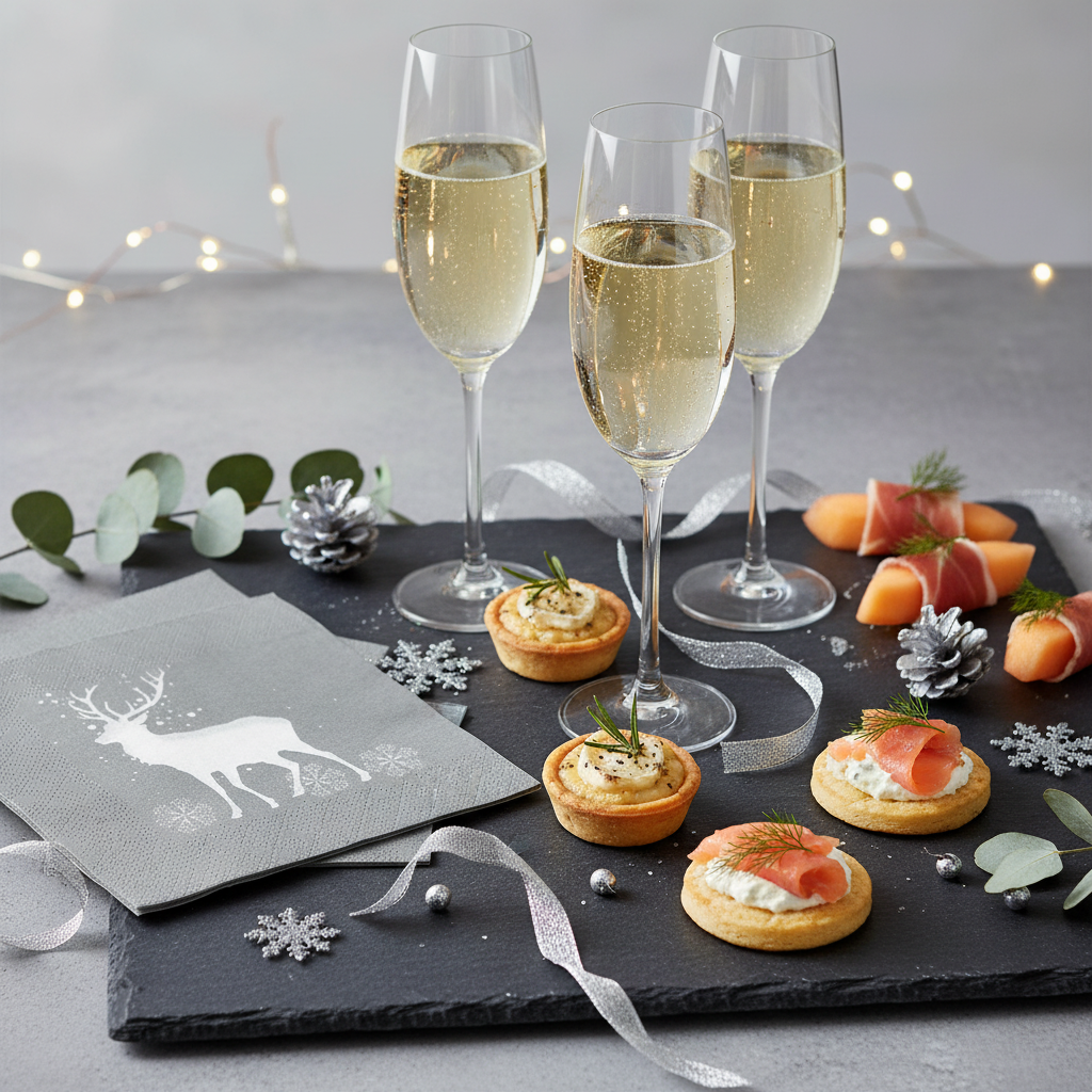Serviettes cerf de Noël - mise en situation apéritif ardoise