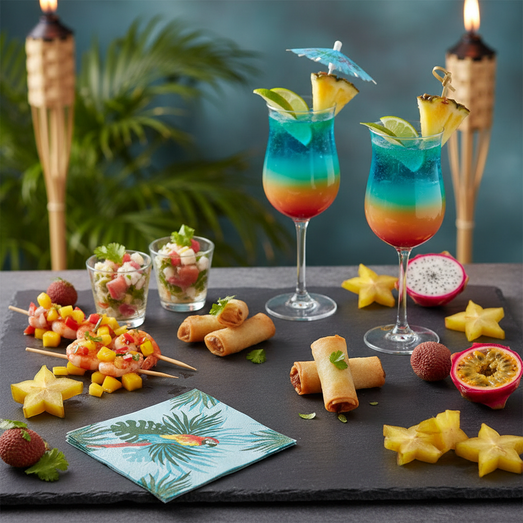 Serviette cocktail perroquet - mise en situation apéritif ardoise