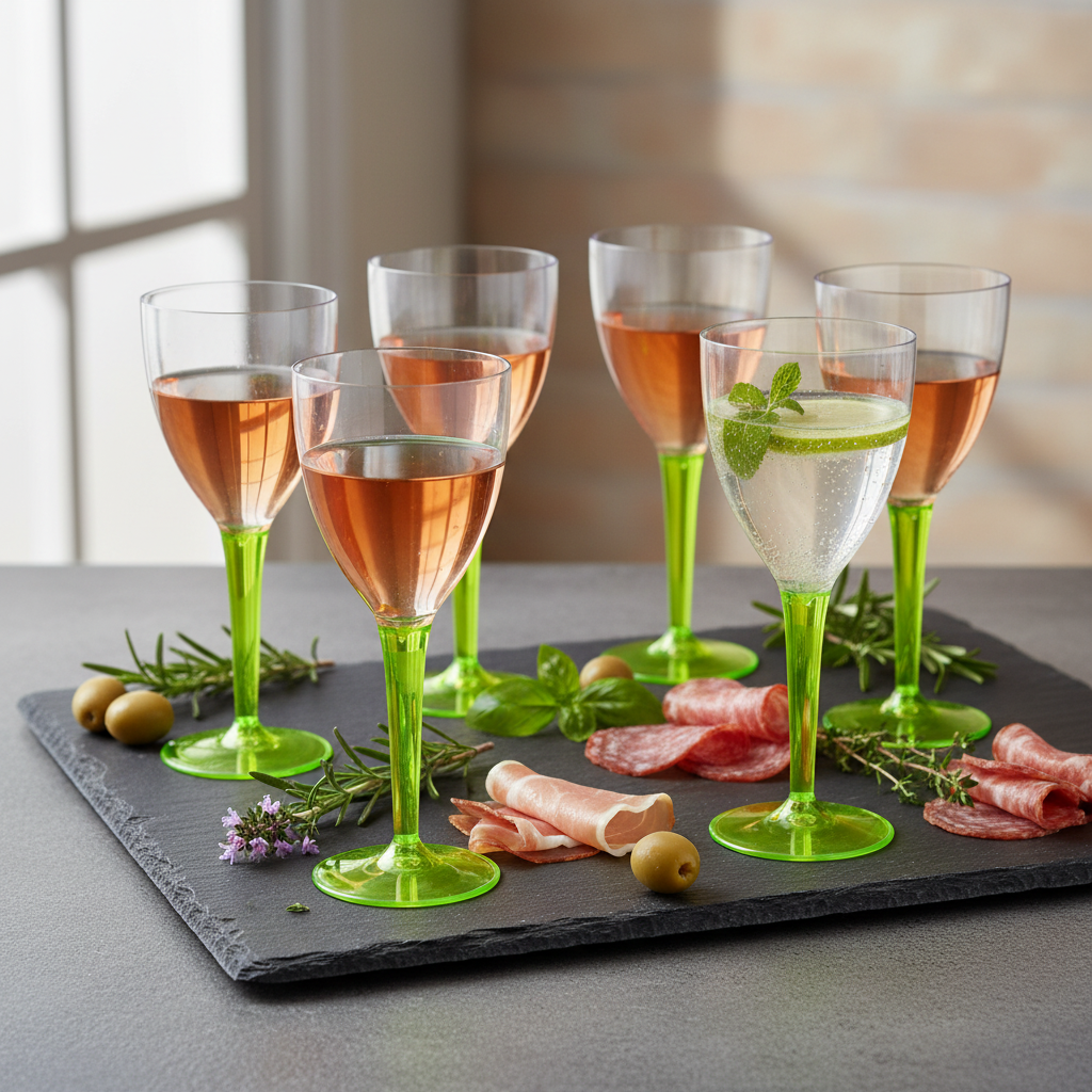 Verres à pied vert anis sur ardoise apéritif élégant