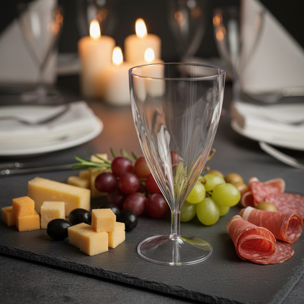 Verre à eau torsadé cristal 20cl sur ardoise avec charcuterie et bougies