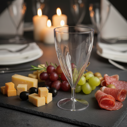 Verre à eau torsadé cristal 20cl sur ardoise avec charcuterie et bougies