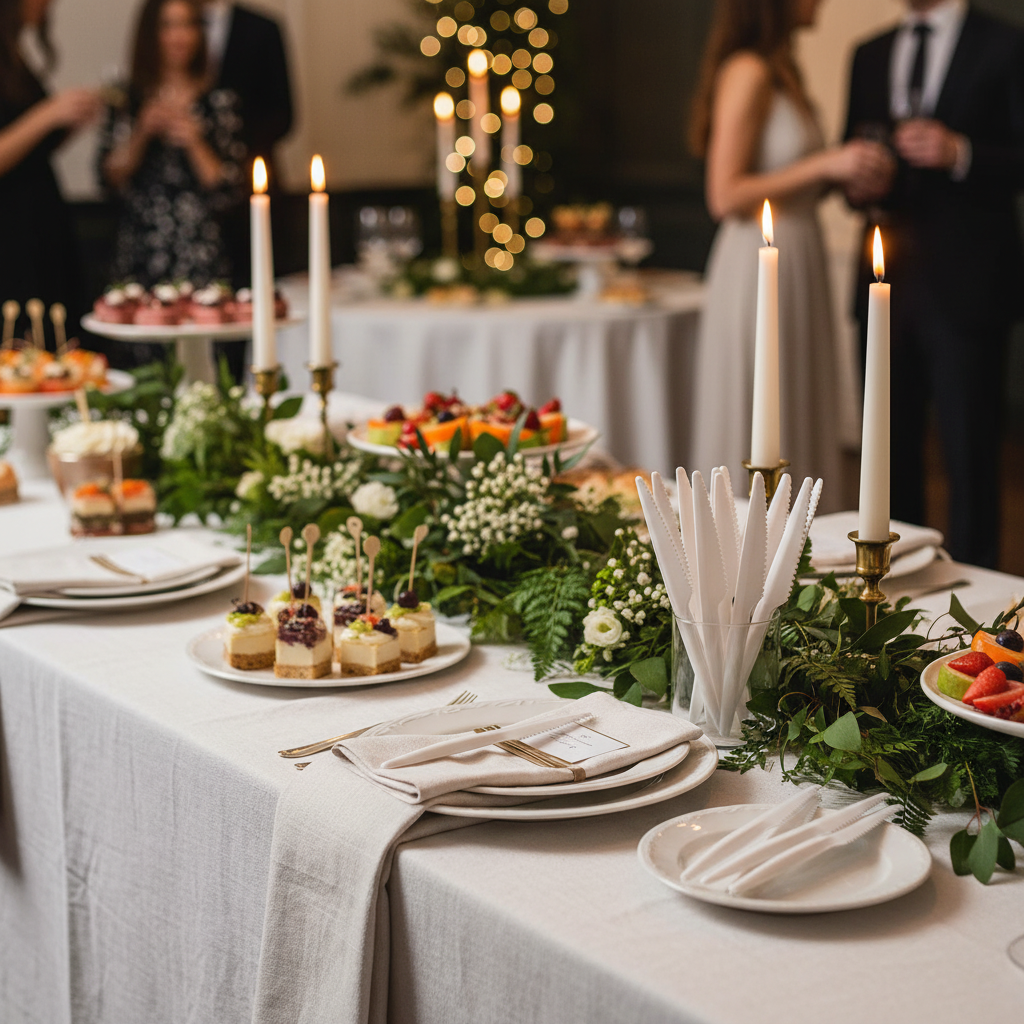 Couteaux carton blanc bio buffet festif événementiel