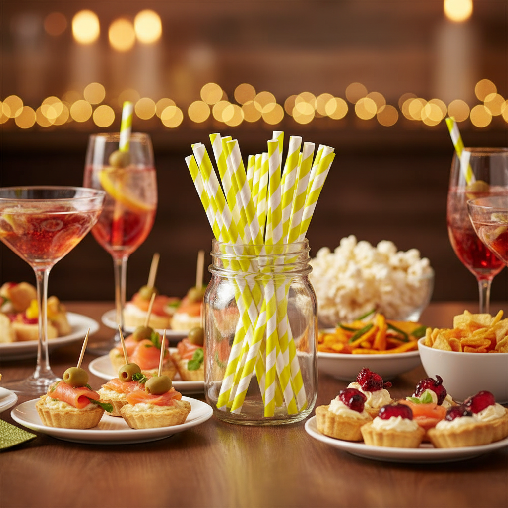 Pailles jaune et blanc buffet festif