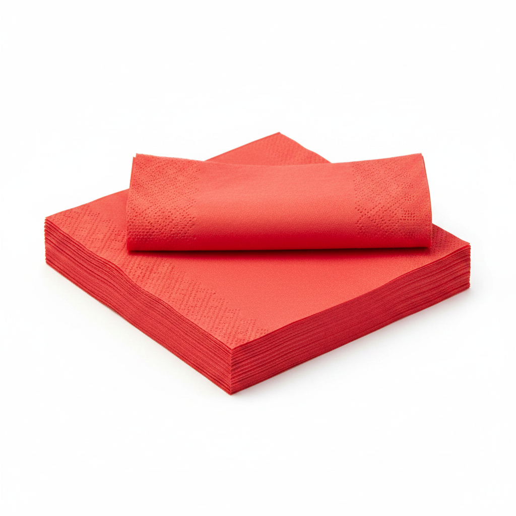 Serviette rouge biodégradable - photo studio fond blanc