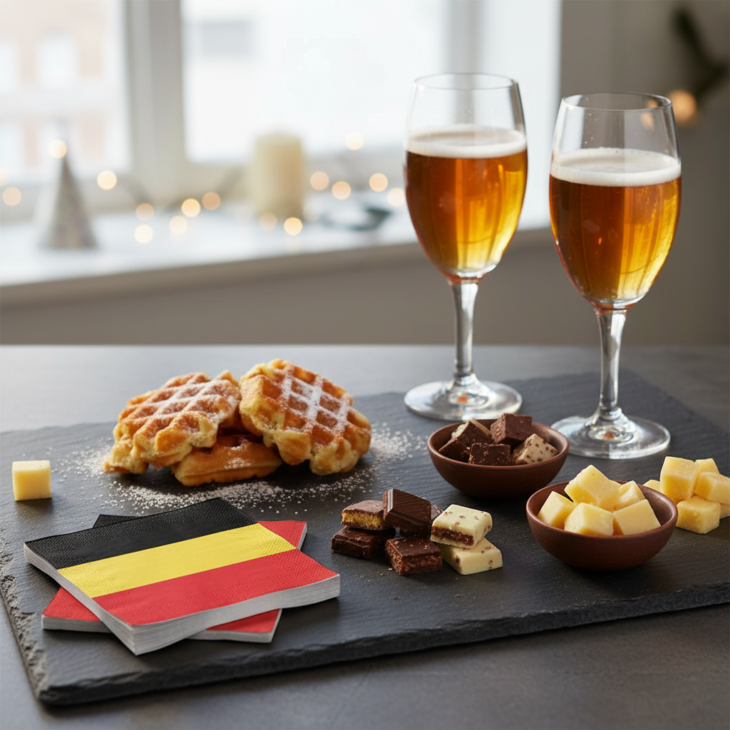 Serviette drapeau belge - mise en situation apéritif ardoise