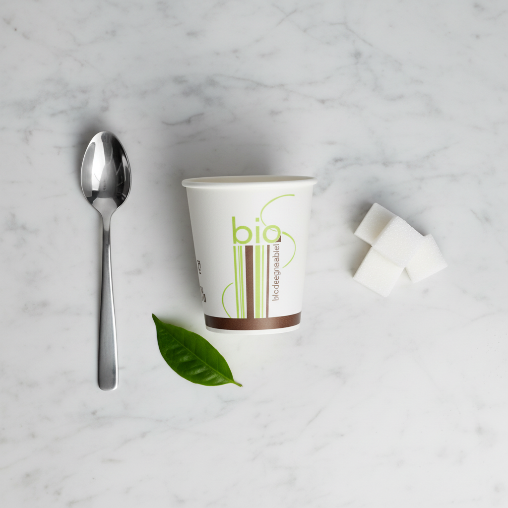 Gobelet biodégradable 10cl sur marbre accessoires café