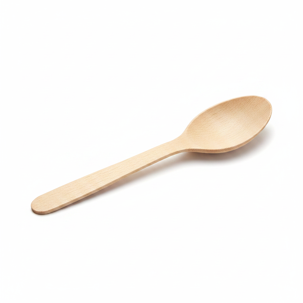 Cuillère bois naturel studio fond blanc packshot