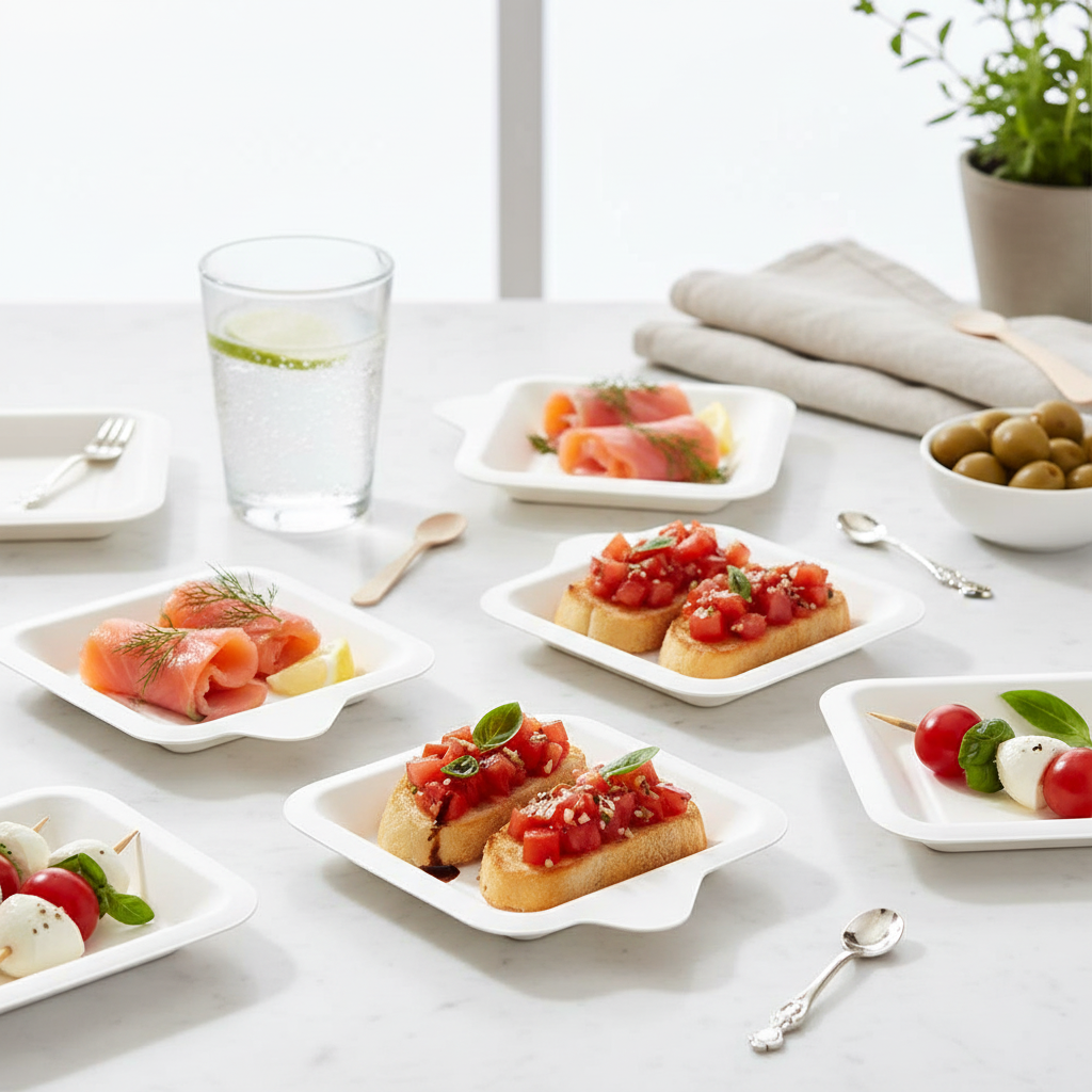 Mini assiettes pulpe blanche marbre apéritif chic