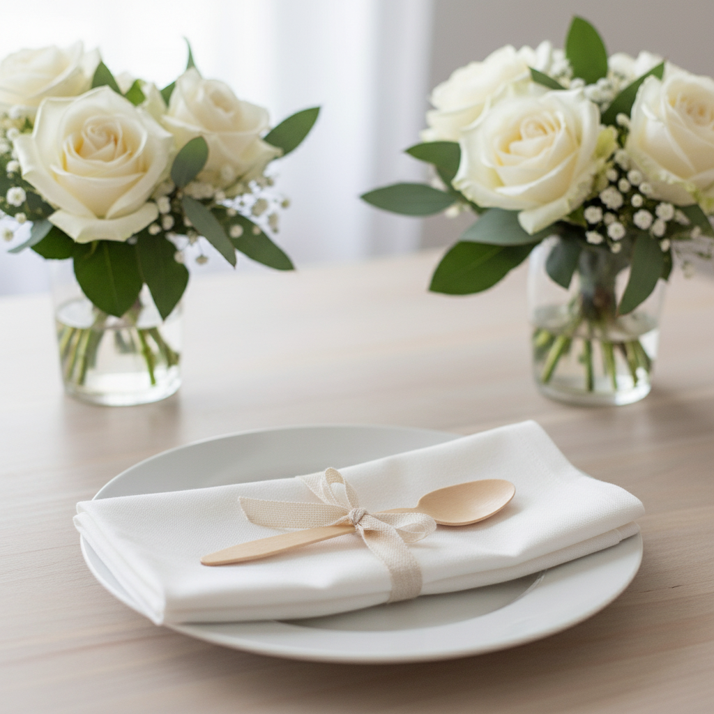 Cuillère bois bouleau table mariage élégant