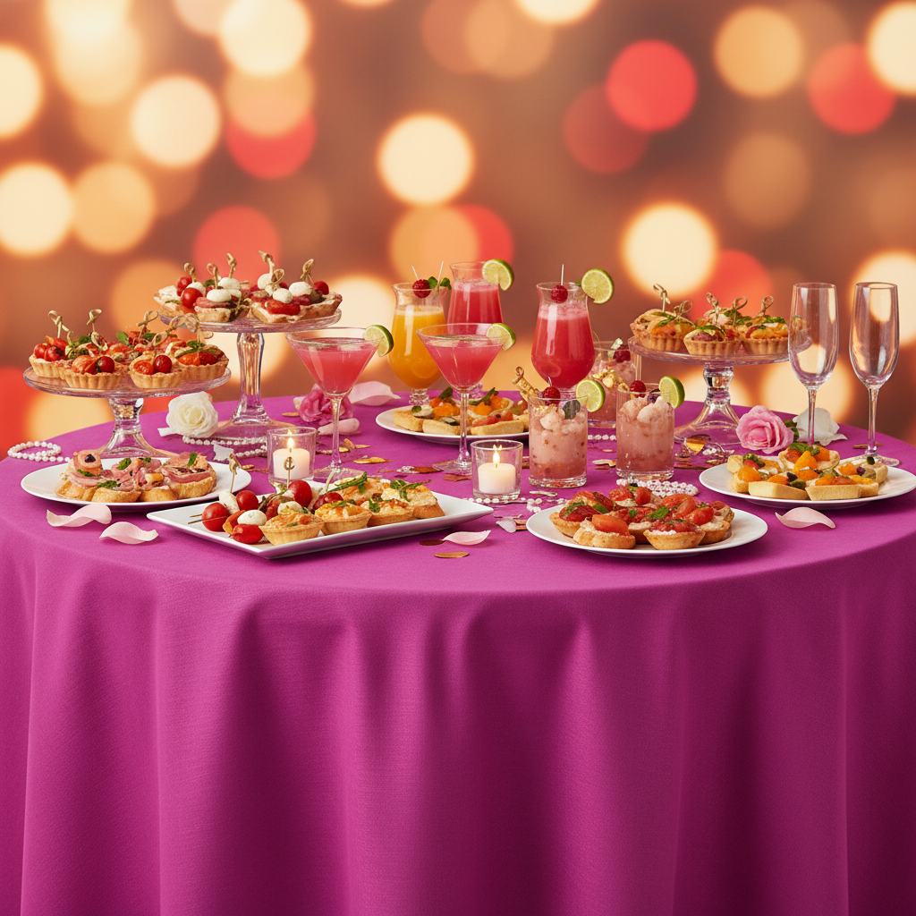 Nappe ronde fuchsia buffet festif élégant