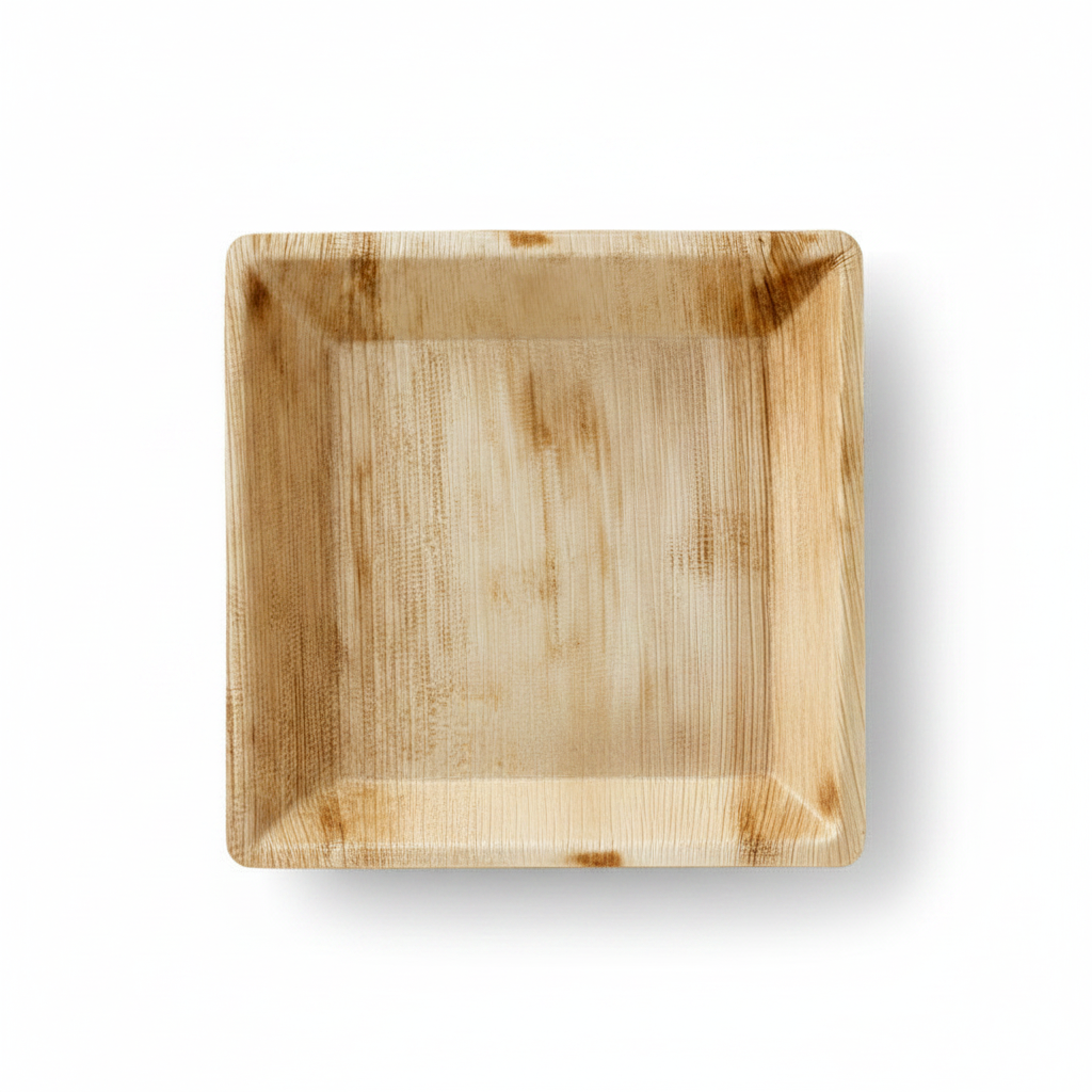 Assiette palmier cuadra 18 cm biodégradable, photo studio fond blanc, packshot produit