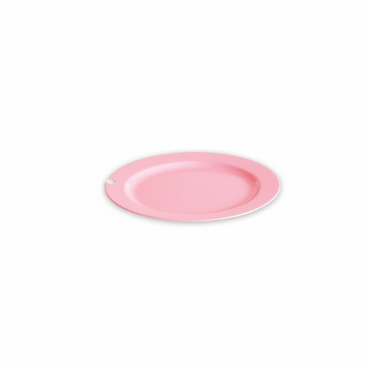 Assiette ronde 24 cm rose pastel réutilisable, photo studio fond blanc, packshot produit
